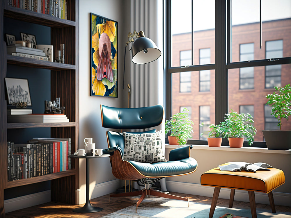 moth art print over chair