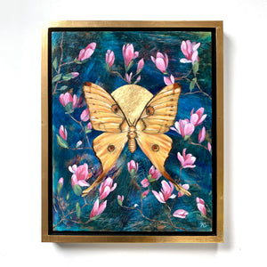 moth painting comet moth magnolia in gold frame