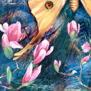 moth painting comet moth magnolia detail