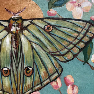 luna moth painting detail