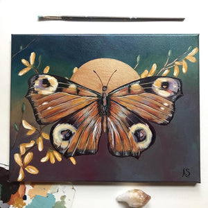 "Peacock Butterfly" Framed Acrylic Painting 11x14