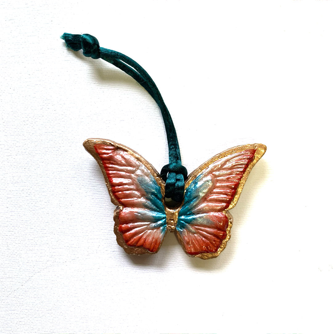 Peach and Blue Butterfly Ornament