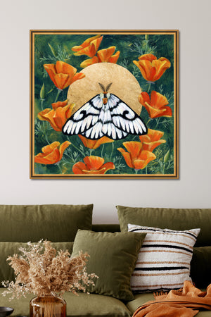poppies moth art print on wall by Aimee Schreiber