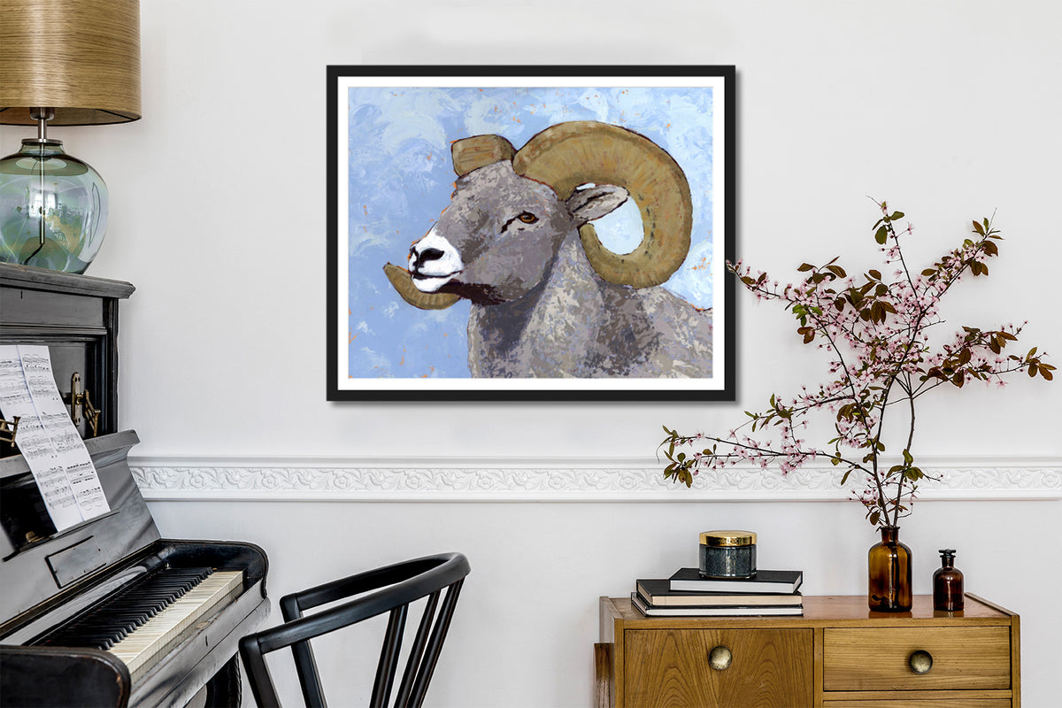 ram art print framed on wall