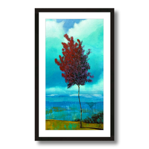red tree art print landscape framed 11x21