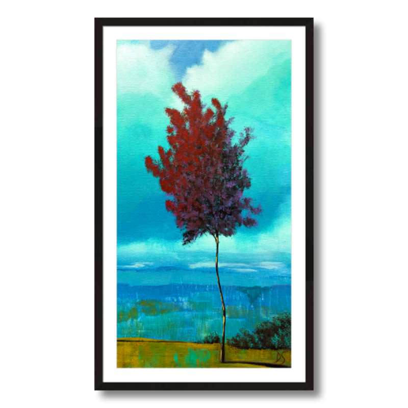 red tree art print landscape framed 16x30
