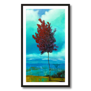 red tree art print landscape framed 16x30