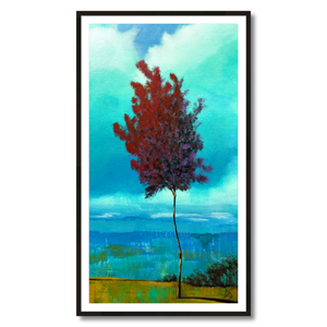 red tree art print landscape framed 24x45