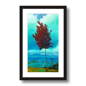 red tree art print landscape framed 8x15
