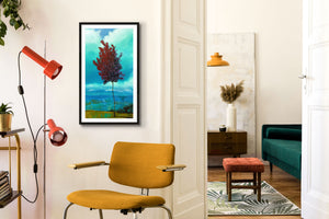 red tree art print landscape framed office wall decor