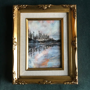 Reflection I Lake Landscape painting in gold frame by Aimee Schreiber