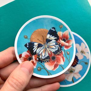 round circle butterfly flowers sticker set