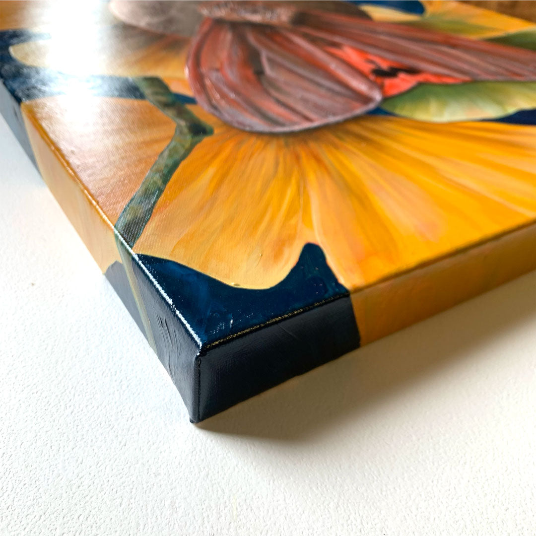 moth painting ginkgo leaves gallery wrapped canvas edge detail