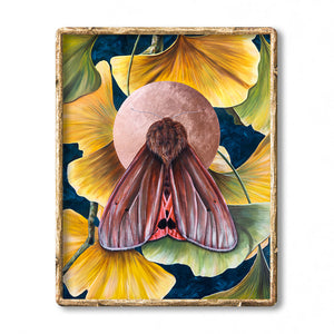 ruby moth art print gingko leaves framed