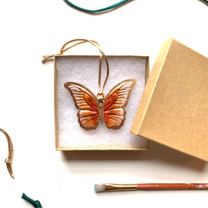 blush, rust and gold butterfly ornament in gift box