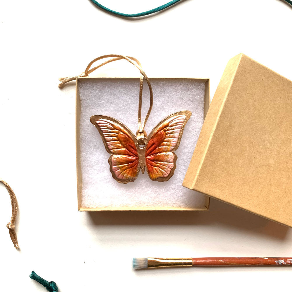 Blush, Rust + Gold Butterfly Ornament | Symbolic holiday art décor ...