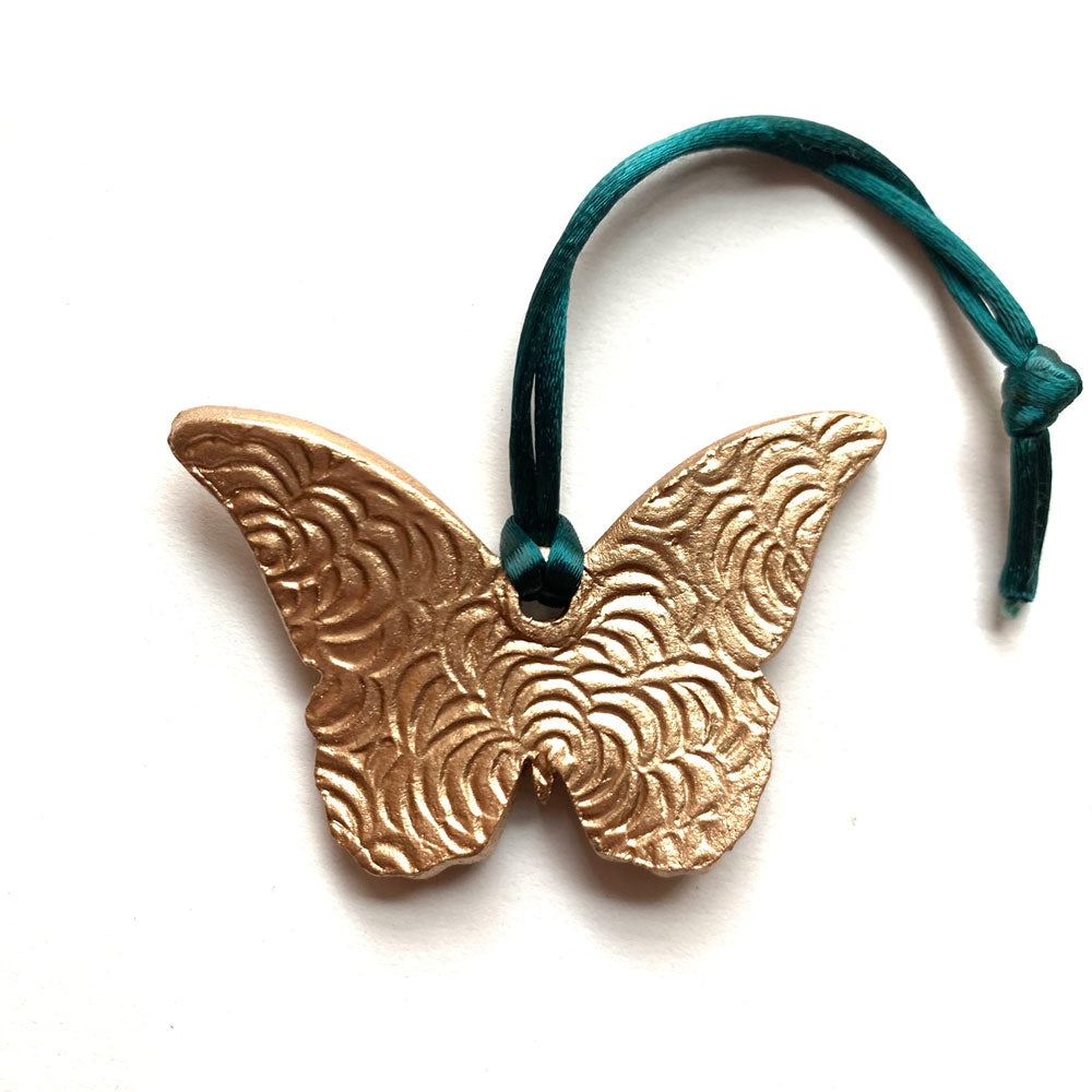 Round Butterfly Pendant Necklace - Wood Butterflies