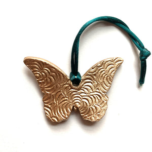 rust gold teal butterfly ornament back