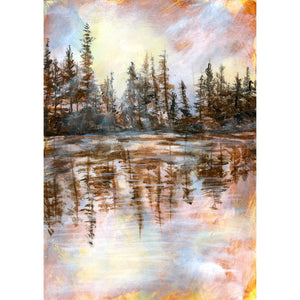 sepia sunrise lake abstract landscape art print