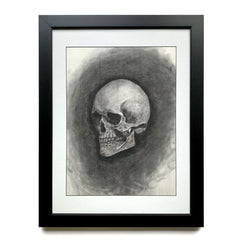 Time Skull Charcoal Drawing, Human Skull Drawing for Sale