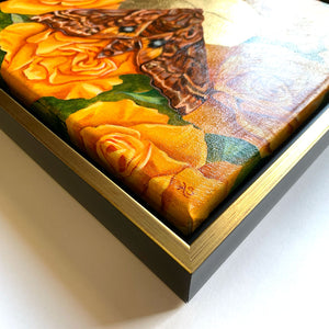 small-eyed-sphinx moth yellow rose painting frame detail