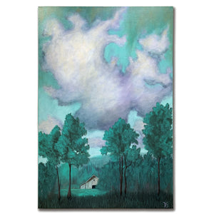 solitude green forest cabin cloud landscape painting by Danny Schreiber