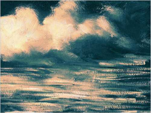 stormy seascape teal and peach landscape ocean art print 30x40