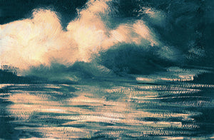 stormy seascape teal and peach landscape ocean art print 