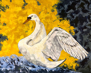swan art print yellow and teal 5:4
