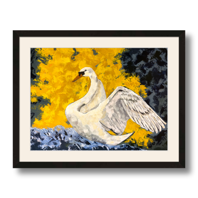 swan art print matted framed 12x16