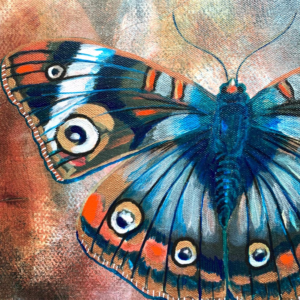 Teal & Rust Butterfly Embellished Fine Art Print in Vintage Frame, 1 - The  Copper Wolf