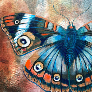 "Teal & Rust Butterfly" Embellished Fine Art Print in Vintage Frame, 11x14