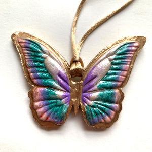 teal, purple, blush, gold butterfly ornament
