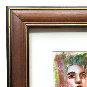 we are hostess and guest emotional art colorful acrylic painting vintage wood frame detail by aimee schreiber