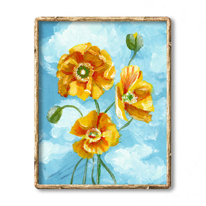 yellow poppies art print in gold frame