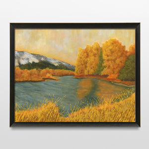 yellow trees lake landscape art print framed