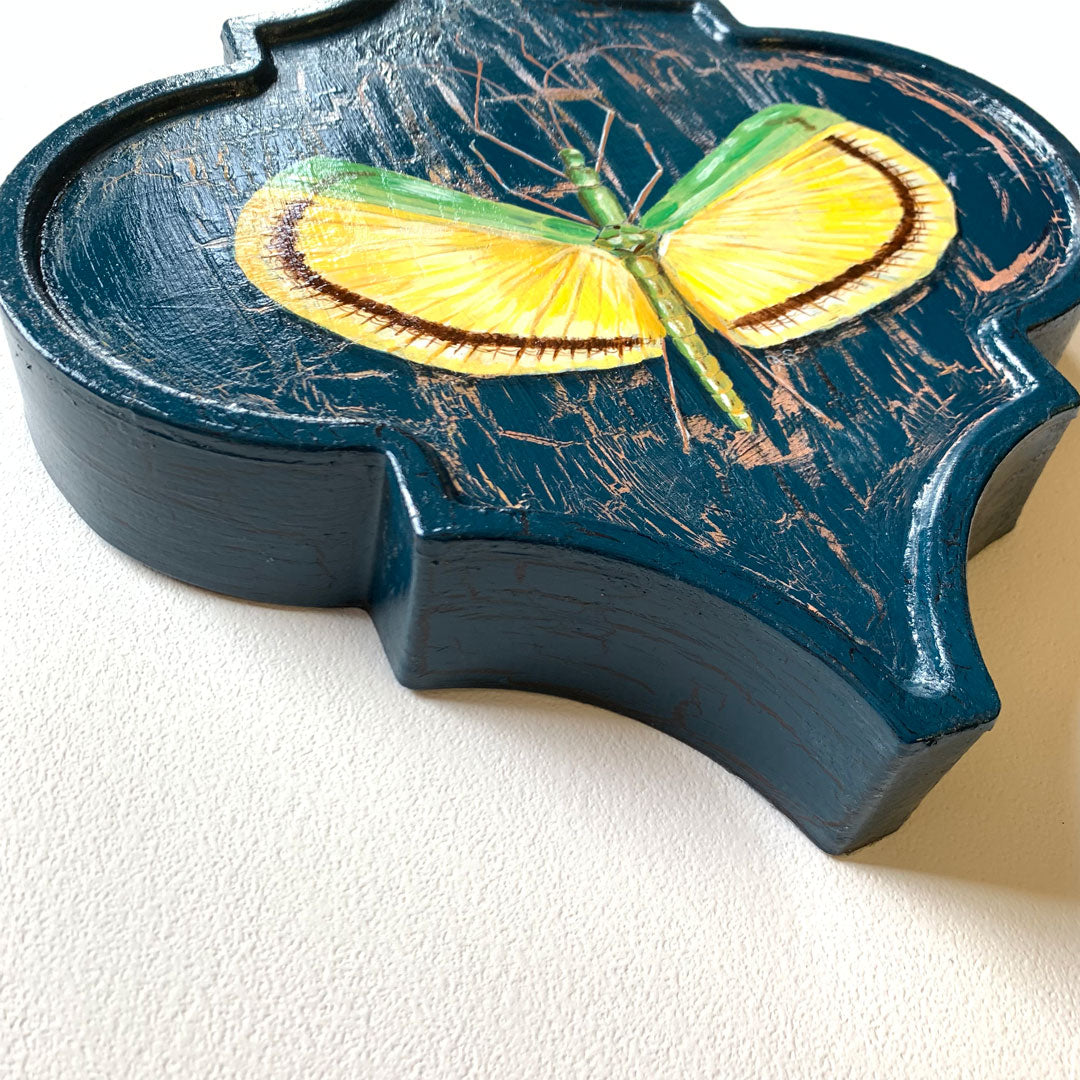 yellow umbrella stick insect painting side detail